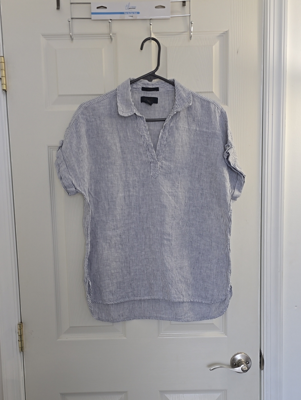 Womens Blue and White Striped 100 % Linen Shirt